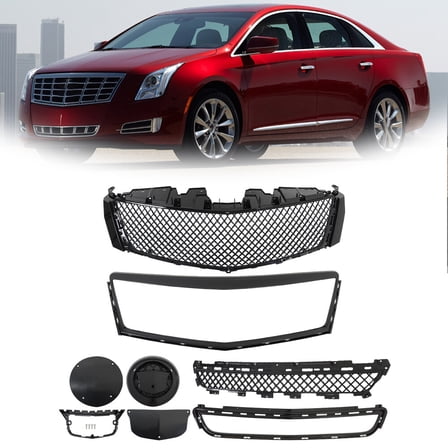 For XTS Cadillac 2013-2017 Black Front Mesh Bumper Grilles Upper & Lower Grille