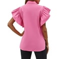 thumbnail image 4 of Women Ruffle Button Down Shirts Short Sleeve Lapel Tops Blouse, 4 of 5