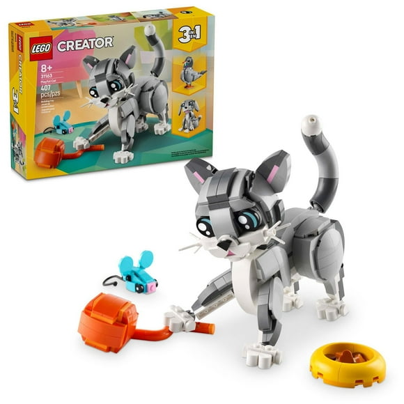 LEGO Creator 3 in 1 Playful Cat Toy - Building Toy with 3 Building Options, Cat, Dog, or Pigeon - Animal Figures for Kids, Girls and Boys, Ages 8+ - Gift Idea for Birthday - 31163