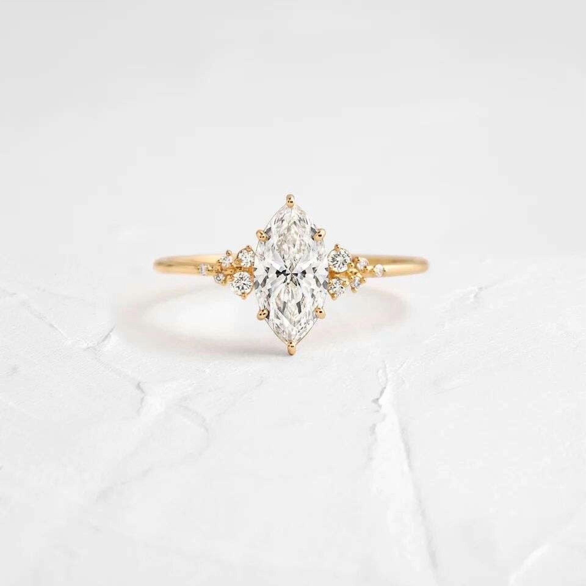 Jewelerix Comfort Fit Ring 2 CT Marquise Cut Ring 10K Vermeil Yellow Engagement Ring Wedding Ring for Women