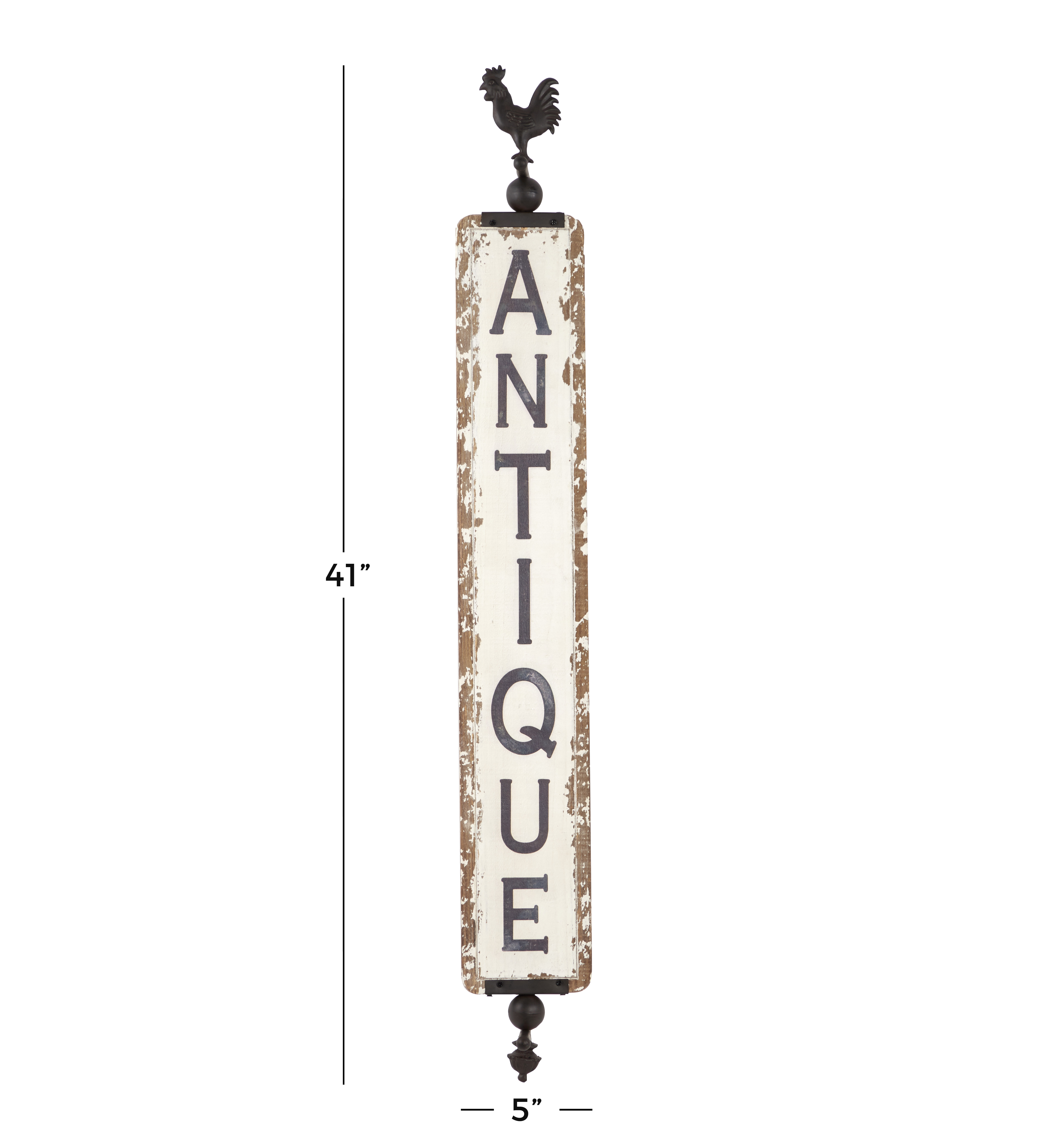 Decmode Rustic Distressed White Wood And Metal Wall Décor 15" x 53"