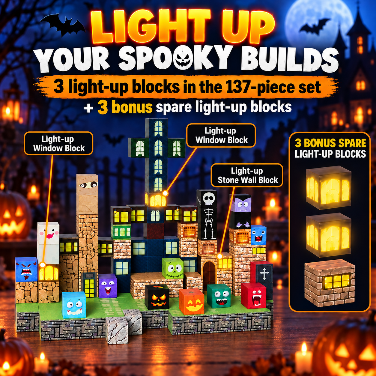 Veecafiodi 137-Piece Light-Up Halloween Magnetic Blocks photo 6