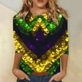 thumbnail image 2 of YUGYXL Summer Mardi Gras 3/4 Shirt for Women Trendy Glitter Printed Clothes Lounge Crew Neck Loose Lightweight Tshirts Ladies Soft Tunic Tees Carnival Theme Tops Sales, 2 of 5