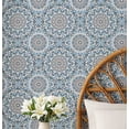 thumbnail image 1 of S4Sassy Self-Stick Decorative Boho Wallpaper, Mandala Pattern Wall Paper, Textured Vinyl Waterproof Contact Paper, Blue, 25"X 360" Removable Renter Friendly Walls Covering For Bedroom, Dining Room, 1 of 8