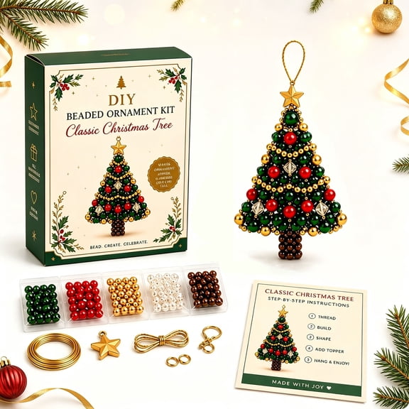 DIY Christmas Tree Beaded Ornament Kit, 3D Crystal Bead Mini Tabletop Xmas Tree Craft Set, Handmade Sparkling Ornament Kits Holiday Home Decor & Gift for Diy Art Lovers