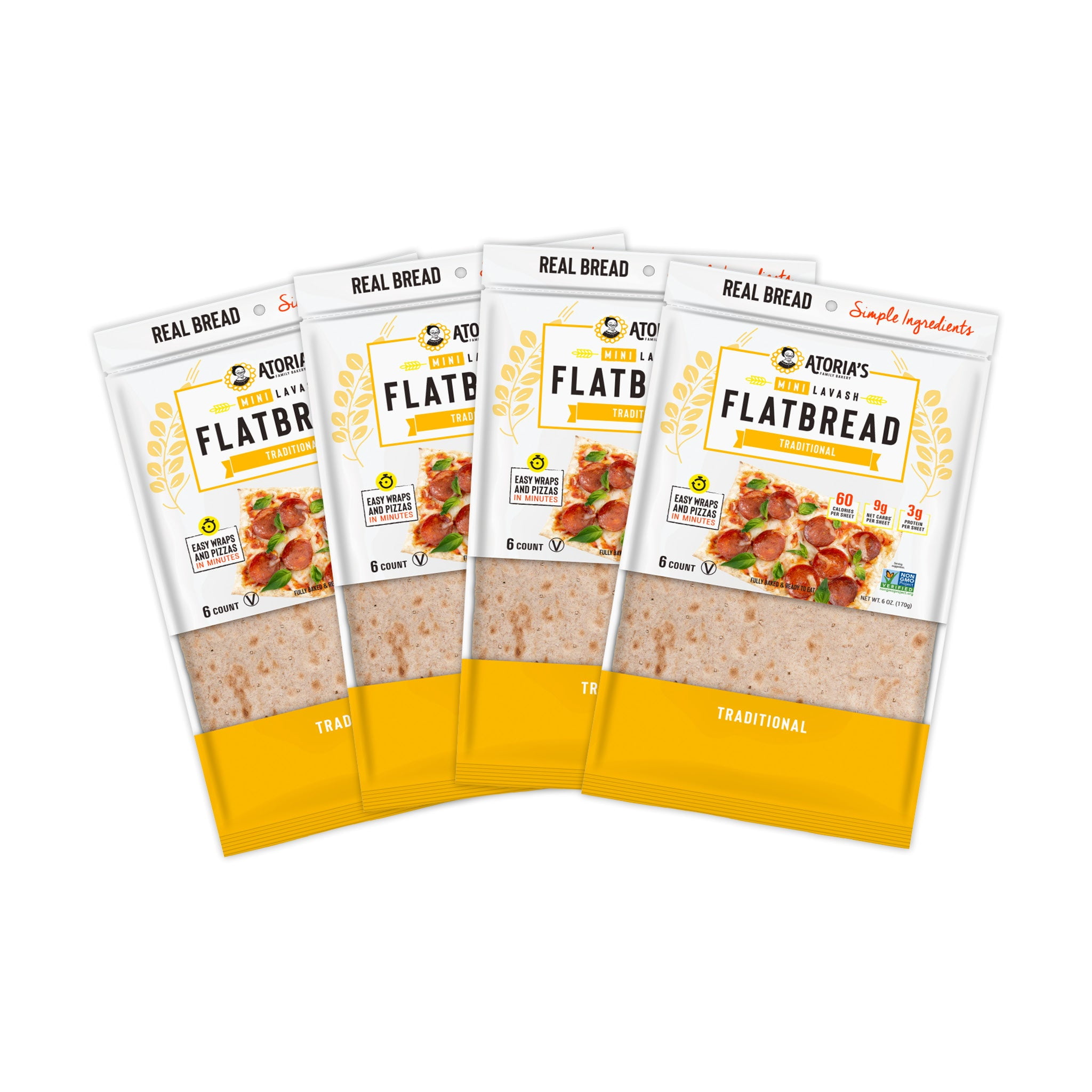 Atoria's Family Bakery Traditional Mini Lavash Flatbread 4Packs of 6