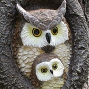 Wadada Owl Mom and Owlet Tree Hugger, Outdoor Garden Sculpture Tree Faces, Owl Bird Garden Resin Statue, Tree Peeker Ornament, Durable & Waterproof,Decor Gardening Presents for Housewarming Birthday