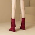 thumbnail image 6 of Xfvqtps Womens Western Ankle Boots with Tassel Detail Side Zipper Mid Calf Boots Chunky Heel Suede Fashion Booties for Fall Winter Wine, 6 of 7