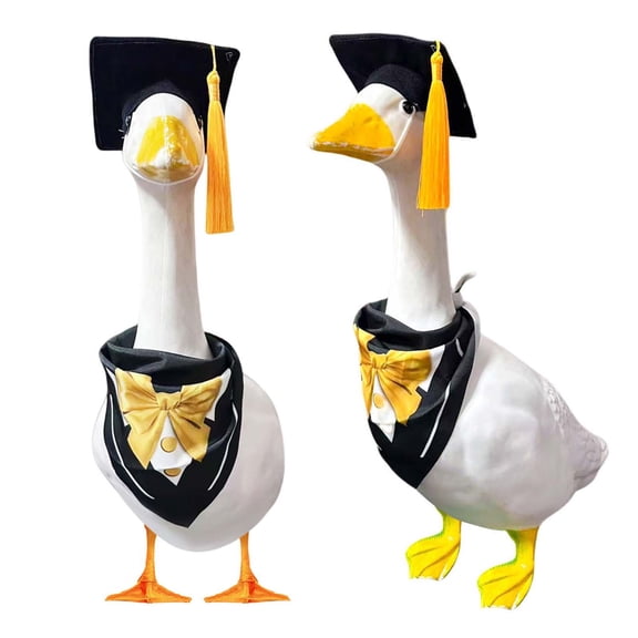 LHNFT Graduation Porch Goose Outfits - Graduation Cap and Gown Stoles Outfit for Plastic and Cement Goose Lawn Patio Gooses Statue Clothes Tassels Hat and Tie Costume for Outdoor Yard Party Decor