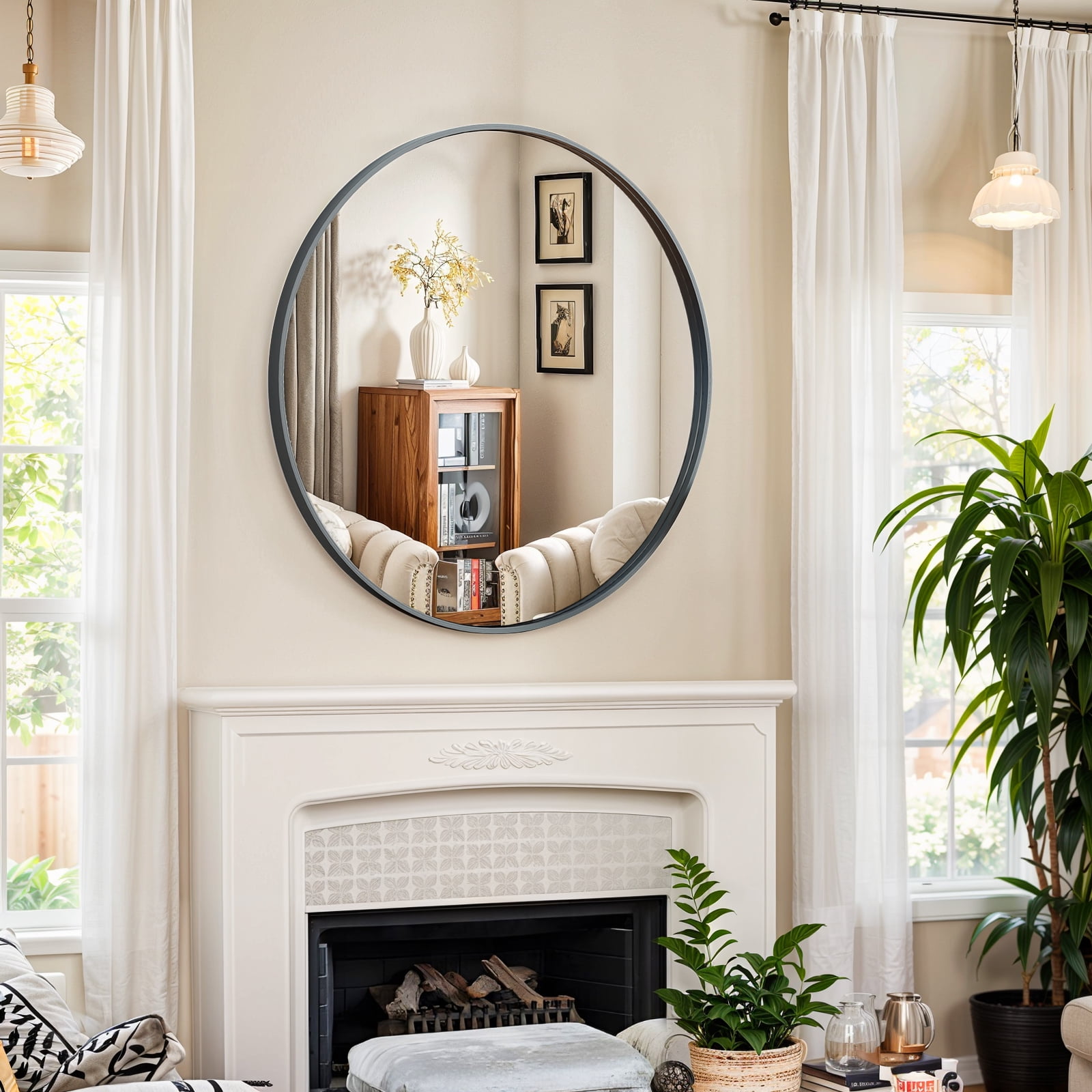 Round Wall Mirror 20-Inch Circle Mirror for Bathroom Bedroom Living Room,Black