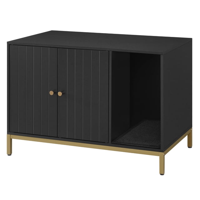 Caja de arena Feandrea, moderno mueble para gatos, color negro