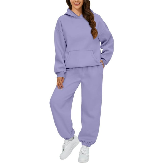 Womens 2 Outfits Hoodie Sweatsuit Sets Oversized Sweatshirt Baggy Fall Fashion Sweatpants with Pockets