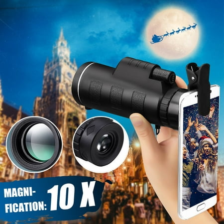 Universal 10x40 Mobile Phone Clip Monocular Telescope Camera Lens Telescope + Phone Holder For iPhone For Samsung with Phone/Camera Bag + Strap Waterproof Hiking