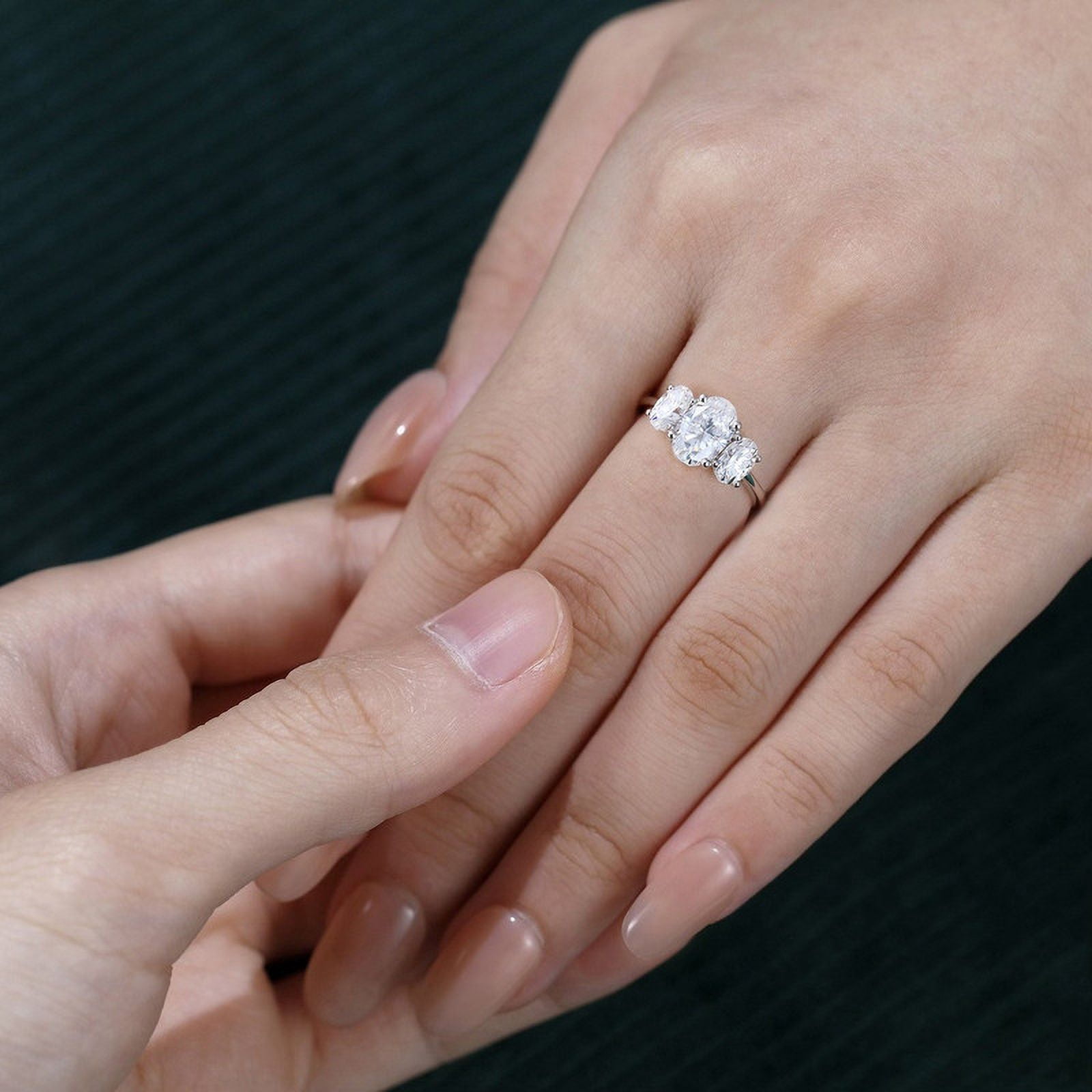 Spot Jewel White Gold Plated 14K Diamond Ring - Oval Cut Excellent 2 Ct Diamond Ring for Women - 3 Stone Engagement Wedding Rings for Her - Trilogy Rings for Women - Gifts - Unique Gift for Her