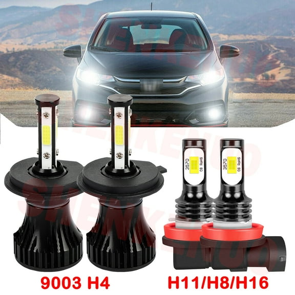 H4 9003 High&Low Beam for Honda Fit 2006-2015 2016 2017 2018 2019 2020 LED Headlights H11 Fog Lights 4pcs