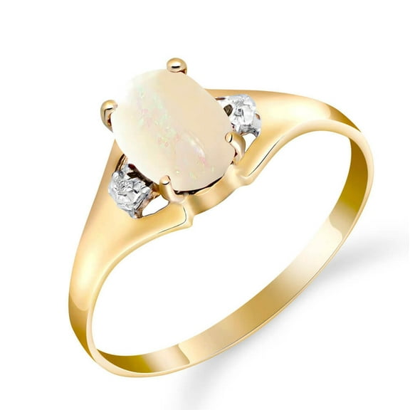 Galaxy Gold Size 7.0  14K Solid Yellow Gold Ring With Natural Diamonds & Oval Natural Opal GRADE AAA