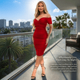 thumbnail image 4 of Women's Elegant Ruched Bodycon Midi Dress Off Shoulder Short Sleeve Cocktail Evening Dress, 4 of 5