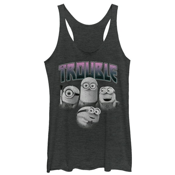 Women's Despicable Me Minion Trouble Friends  Racerback Tank Top Black Heather 2X Large