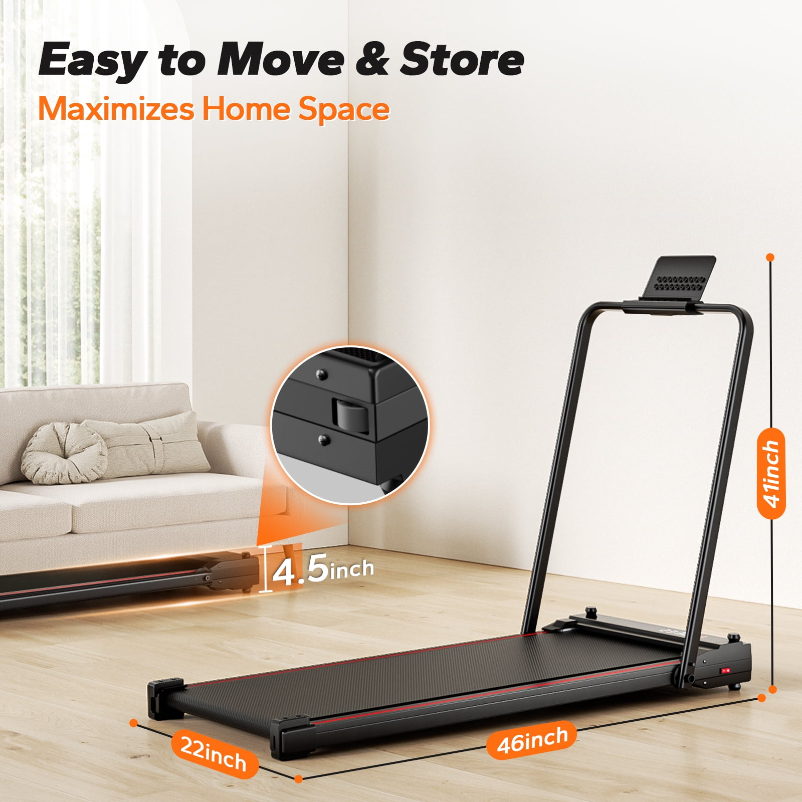 BEROCA 4-in-1 Portable Treadmill with Foot Massage, 3HP Foldable Treadmill with Incline Handle, Under Desk Small Treadmill For Home Office with Remote Control LED Display
