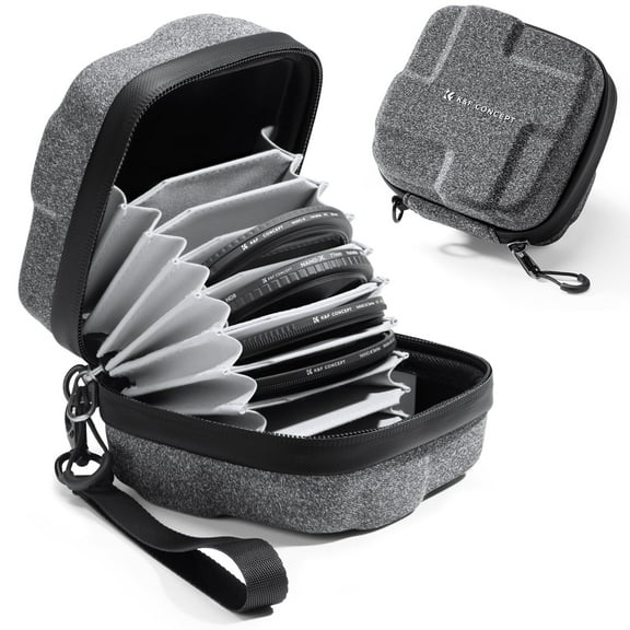 K&F CONCEPT 10 Pockets Hard Shell Lens Filter Bag Up to 82mm, Waterproof, Durable, Portable, Camera Filter Pouch Carrying Case for Travel and Photography, Size S