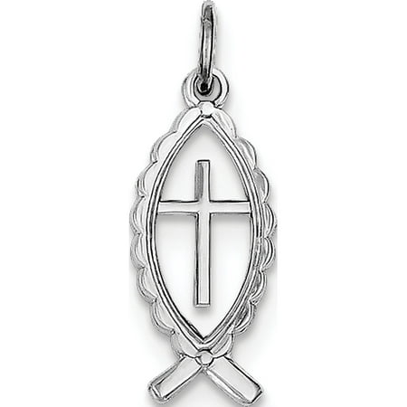 Ichthus Jewelry Leslies Fine Jewelry Designer 925 Sterling Silver Rhodium-plated Ichthus Fish (8x24mm) Pendant Gift Box Included ()
