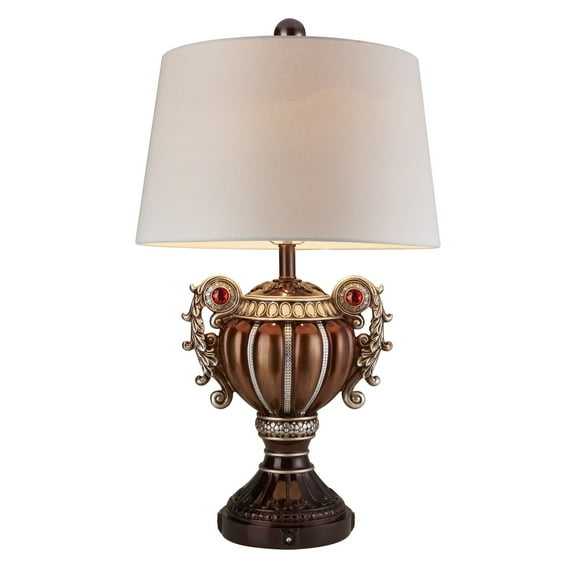 ORE International Polyresin Urn-Shaped Table Lamp with Silver Accents in Bronze