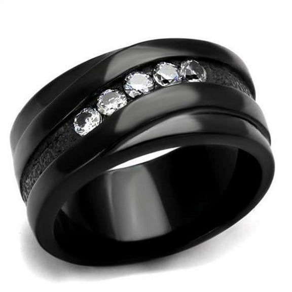 Women IP Black Stainless Steel Ring with AAA Grade CZ in Clear - Size 5