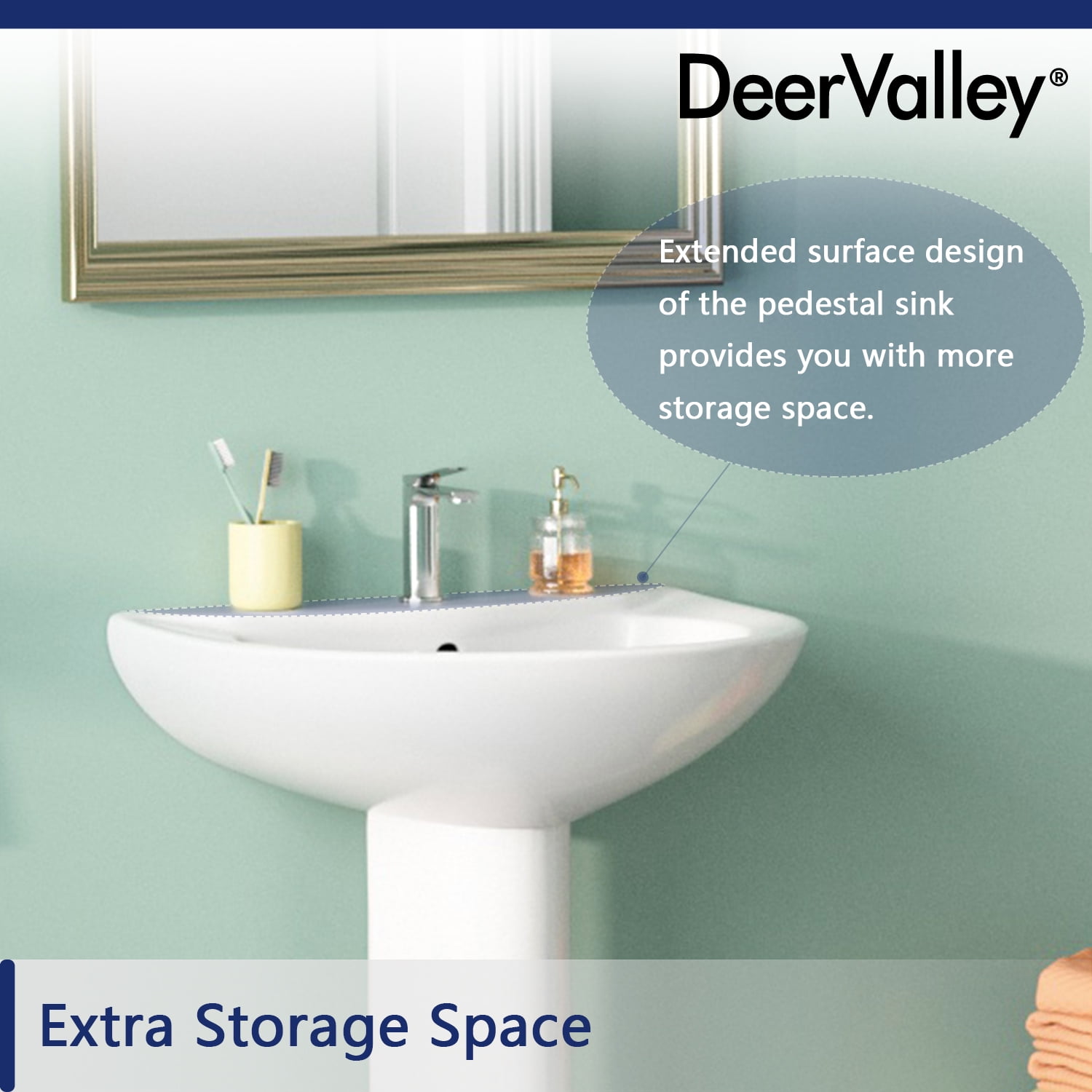 DeerValley DV-1P523 26" Tall U-Shape Pedestal Bathroom Sink with Overflow in White