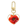 thumbnail image 1 of Flor roja pintura Big Corn poppy Llavero de metal en forma de corazón dorado, 1 of 3