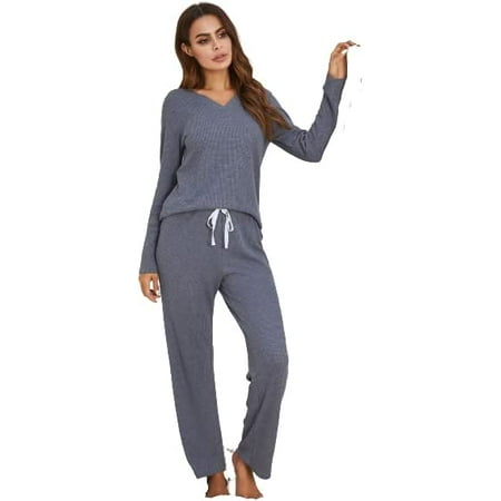

CoCopeaunts Women s 2 Piece Pajama Set Long Sleeve Pants Set Pajamas Winter Warm Nightgown Casual Sleepwear
