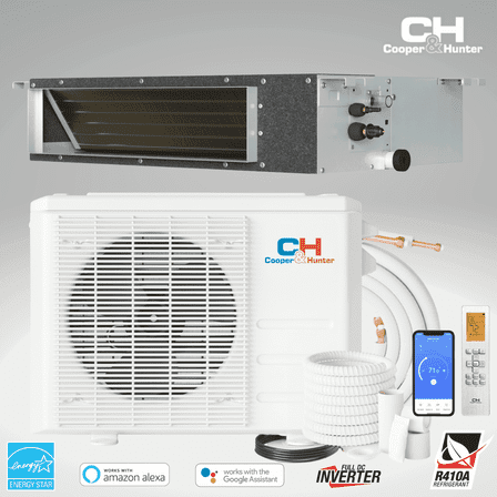 Cooper & Hunter 12000 BTU 230V Slim Ducted Mini Split Heat Pump Air Conditioner 16ft Kit Cover 550 Sq Ft