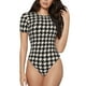 thumbnail image 1 of Balery Black and white houndstooth Body de cuello redondo de manga corta para mujer Tops de manga corta Tops básicos-X-Large, 1 of 7