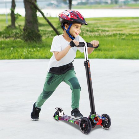 Four Wheel Scooter - Kick Scooter for Kids 3 Wheel Scooter, 4 Adjustable Height, Lean to Steer with PU LED Light Up Wheels for Children from 3 to 17 Years Old