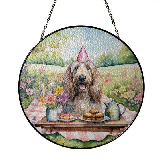 Happy Mother's Day Afghan Hound with Sweets and Flowers at a Picnic Stained Glass Suncatcher Dog Lover Window Hanging Sign Decor - 13005