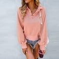thumbnail image 3 of Sudadera con cuello en V para mujer, cuello alto, manga raglán larga, ajuste a presión, suelta para el trabajo diario y deportes, 3 of 8