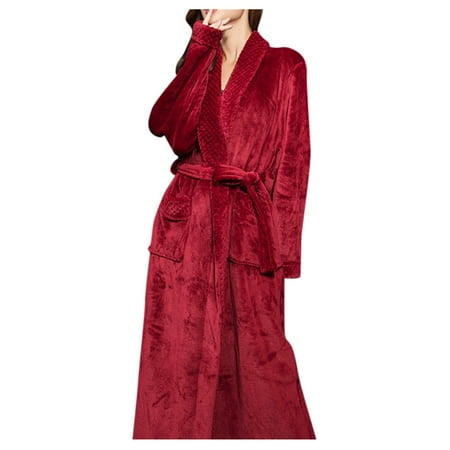 

Dadaria Pajamas for Women Soft Comfy Adult Home Wear Flannel Nightgown Long Coral Velvet Bathrobe Red XL Women