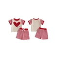 thumbnail image 2 of Miaouyo Toddler Baby Boys Valentines Outfit 3 6 12 18 24 Months 2T 3T 4T 5T Short Sleeve Heart Printed Tops with Striped Shorts 2Pcs Clothing Set, 2 of 9
