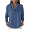 thumbnail image 2 of Dwralegc Cowl Neck Sweater for Women Trendy Solid Color Cowl Neck Knitted Pullover Jumper Blouses Long Sleeve Lightweight Autumn and Winter Sweaters Blue L, 2 of 5