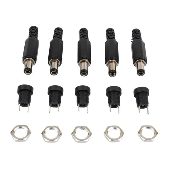 5Pcs DC Power Connectors 5.5mm x 2.5mm Panel Mount Jack Socket Male Female Plug Pcs 12V Cable Wire Terminal Kit