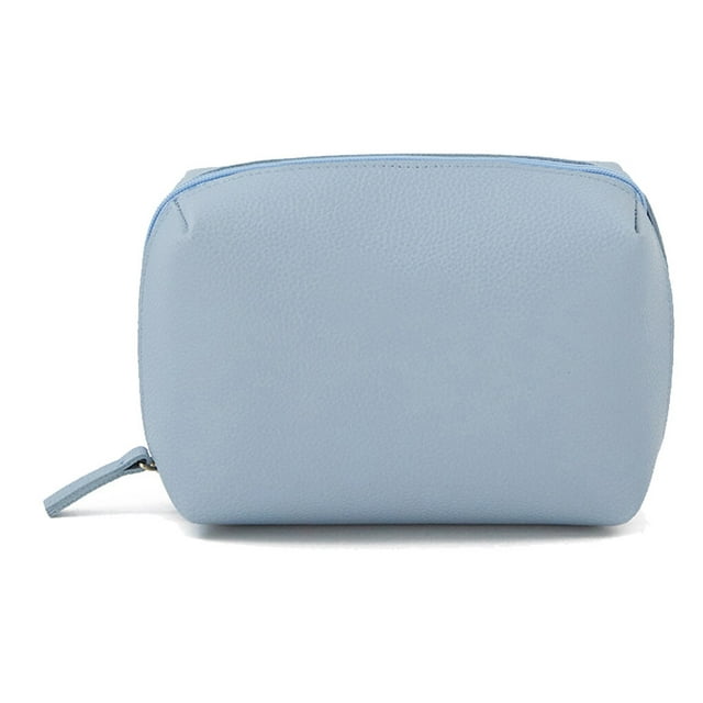 relayinert Personalized Simple Cosmetic Bag Portable Waterproof Multifunctional Handbag Fashion PU Solid Color Pouch Large Capacity Sky Blue