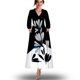 thumbnail image 2 of Moda mujer otoño estampado casual cuello pico cremallera manga larga vacaciones bolsillos vestido Fridja  yut5910, 2 of 5