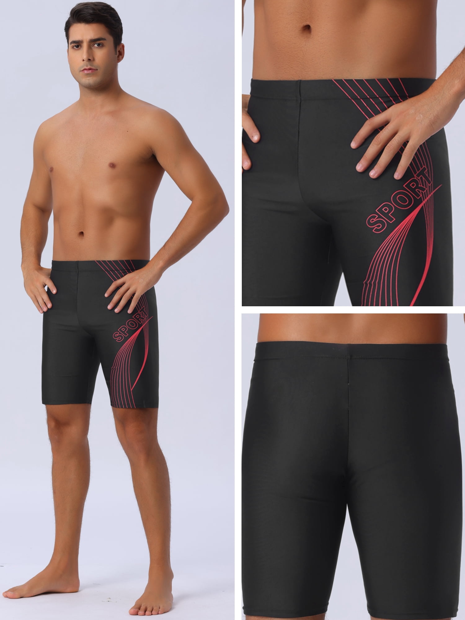 DARING DIVA Men's Summer Holiday Elastic Waist Regular Fit Sports Swim Shorts 34 Black Red