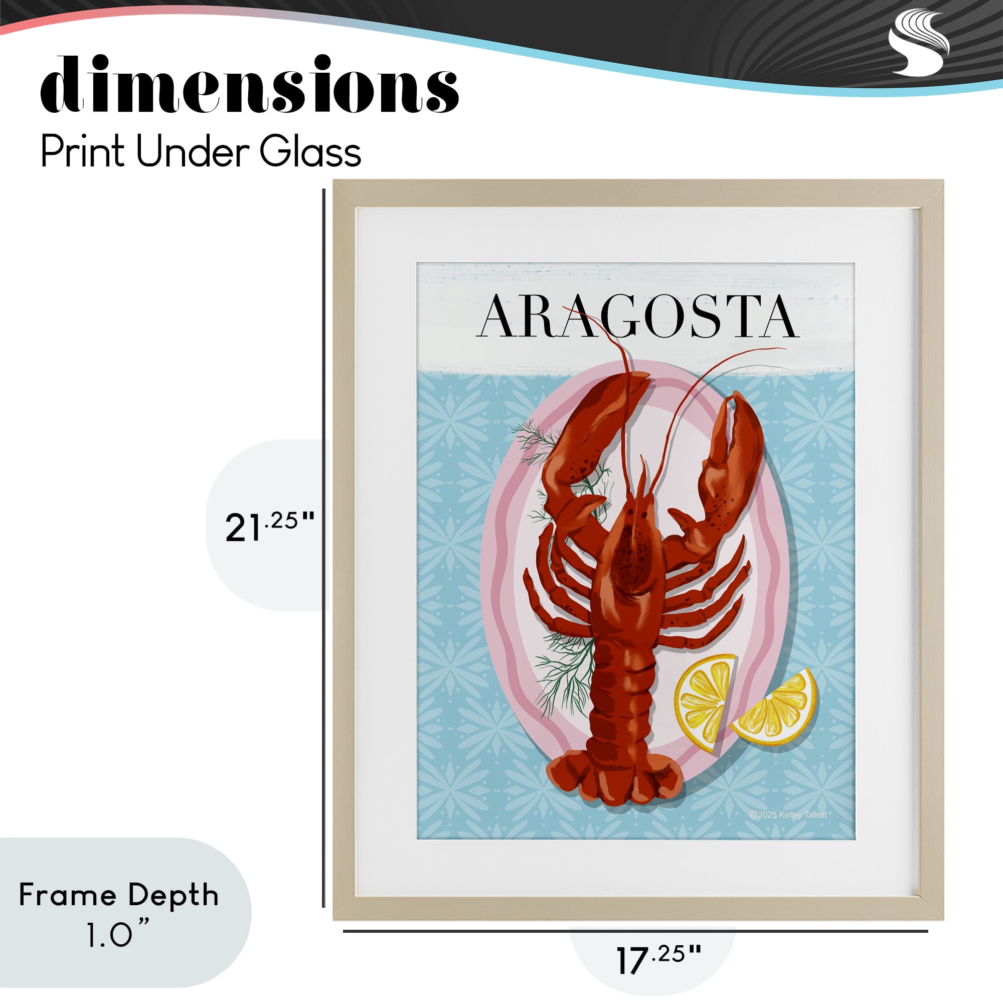 Stupell Industries Aragosta Lobster Dish Birch Framed Print Under Glass, design by Kelley Talent