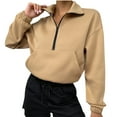 thumbnail image 2 of AKOEE Cotton Sweatshirts Half Zip Pullover Tops for Women Casual Fall Winter Crop Sweater Sportswear with Pocket (M, Beige), 2 of 7