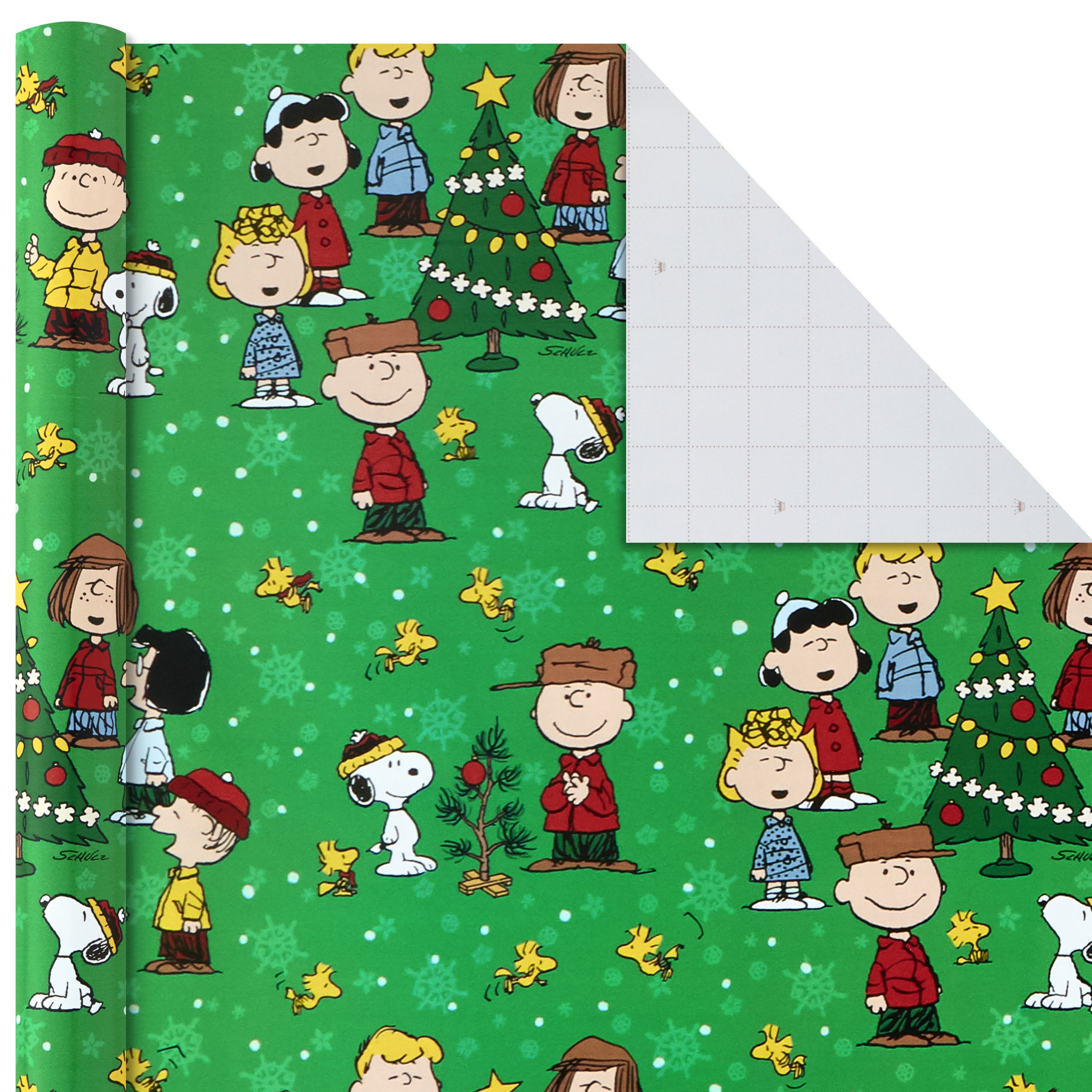 Hallmark Christmas Peanuts Wrapping Paper with Cut Lines on Reverse (Pack of 3, 105 sq. ft. ttl) Snoopy, Charlie Brown, Woodstock