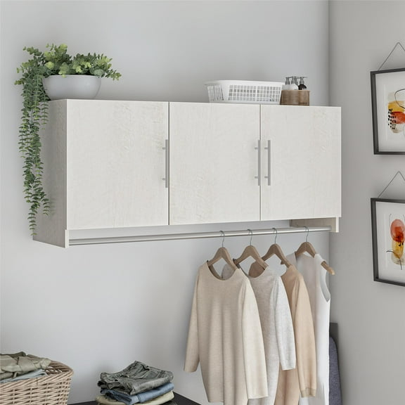 Camberly 3 Door Wall Cabinet with Hanging Rod, Ivory Oak