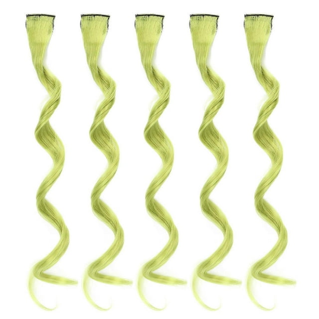Lot de 5 extensions de cheveux longs et bouclés pour femmes et filles, élégantes, mèches colorées, avec clip, vert