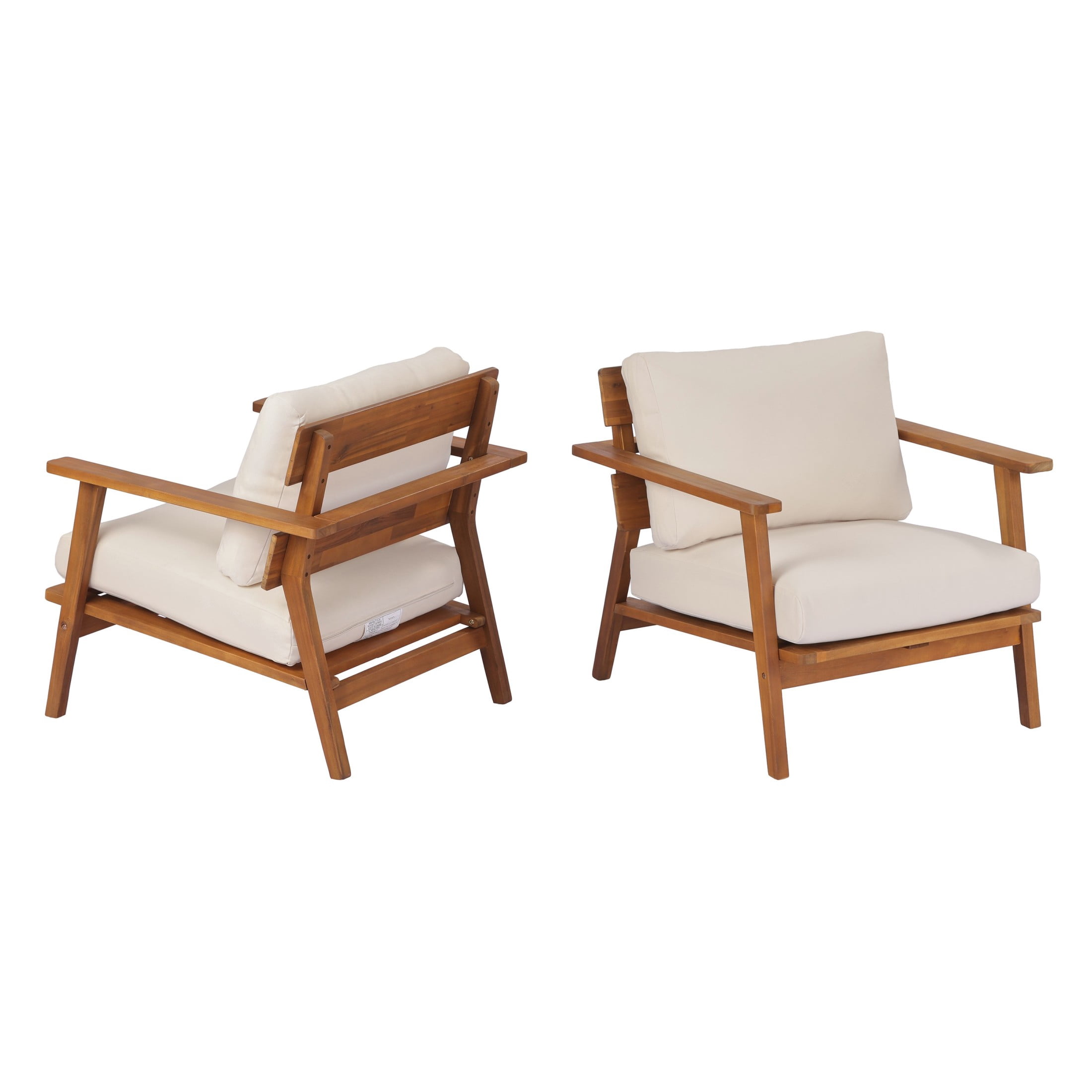 Christopher Knight Home 29.5" Mid-Century Outdoor Acacia Wood Club Chair with Cushions, Teak+Beige, Set of 2