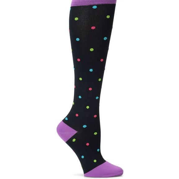 Nurse Mates Compression Socks Wide Calf Up To 22" Color: Black/Bright Dots, Size: 9-11 Wide