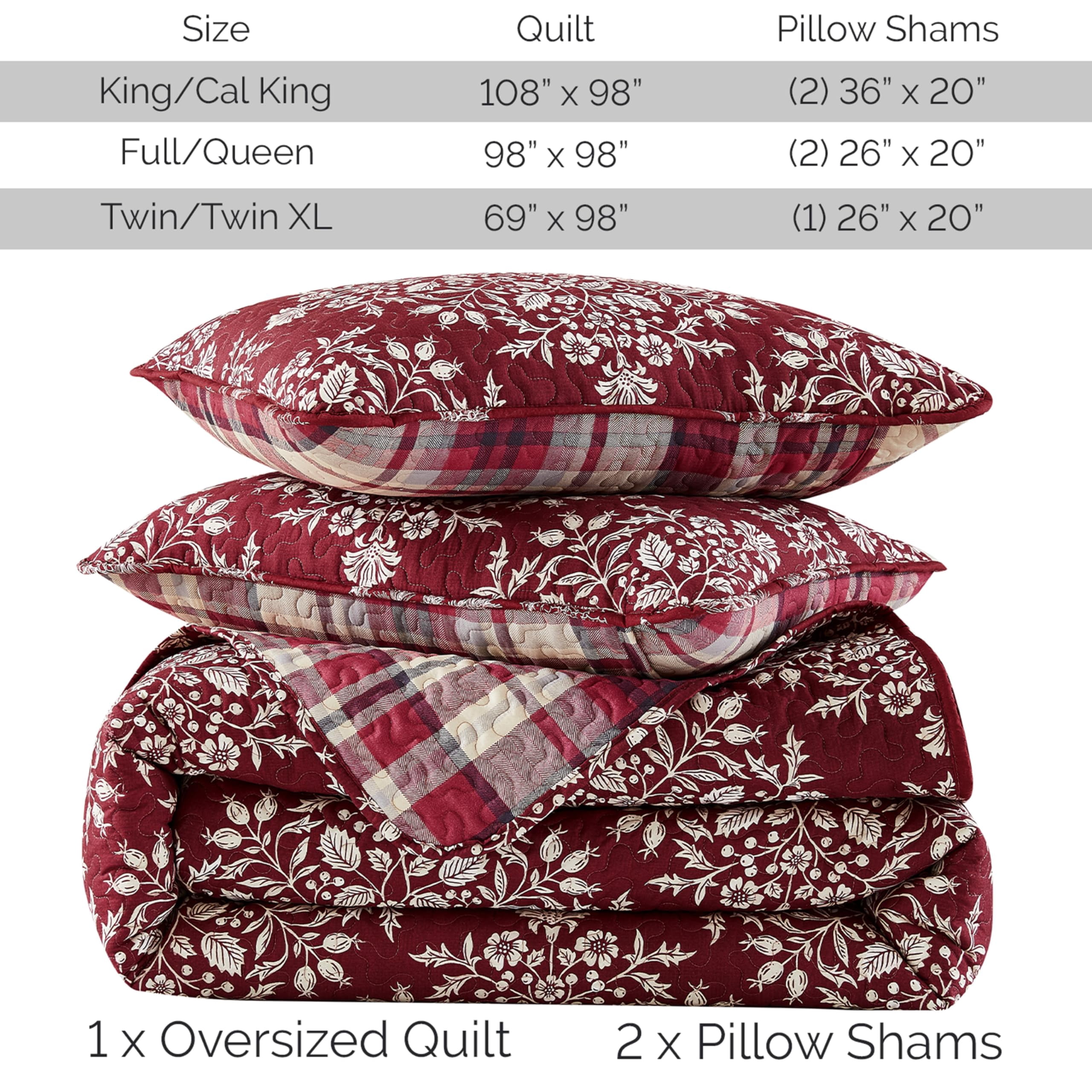 Southshore Fine Living, Inc. Christmas Quilt Twin/Twin XL with Sham, Christmas Carol Red Plaid